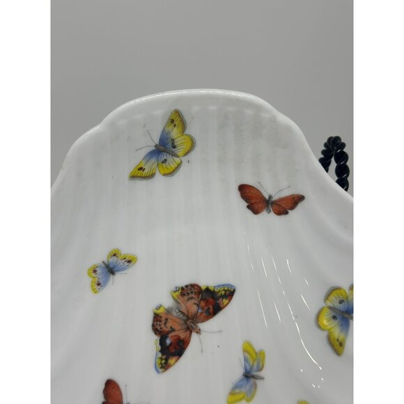 VTG Limoges France Porcelain Seashell Dish Hand-Painted Butterflies 9.25" White - Picture 4 of 7